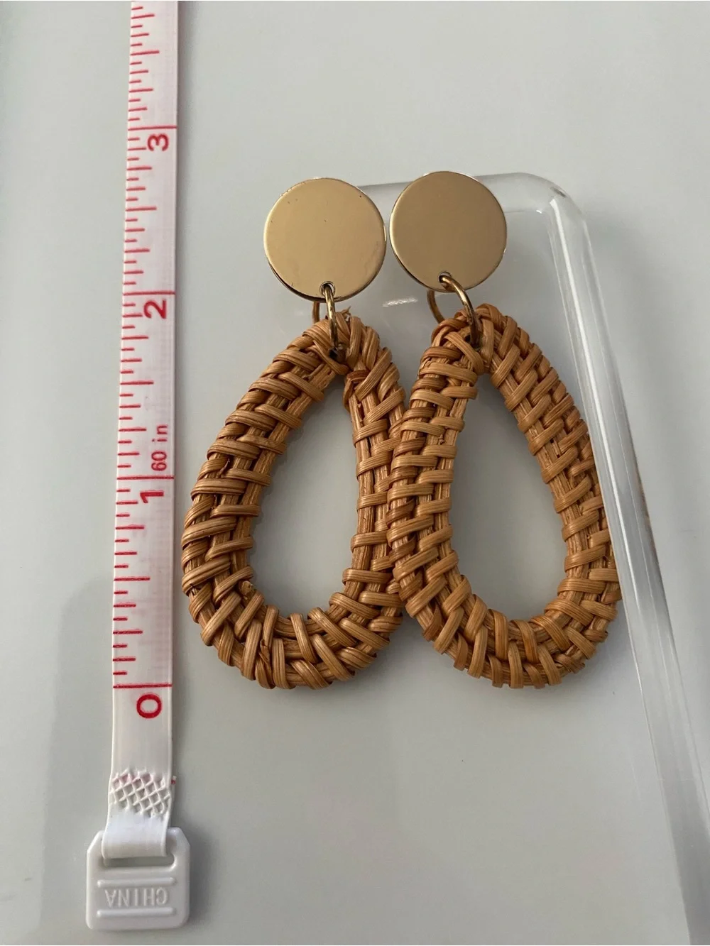 Woven Teardrop Drop Earrings in Tan